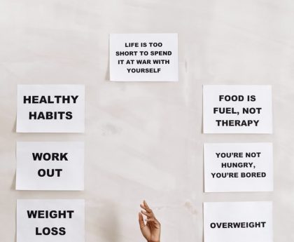 Collection of motivational quotes promoting healthy habits and mental well-being.